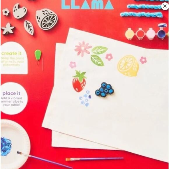 Mondo Llama DIY Stamp-Printed Placemat Kit, 4 Placemats, With Stamps & Paint s2 - Picture 4 of 7